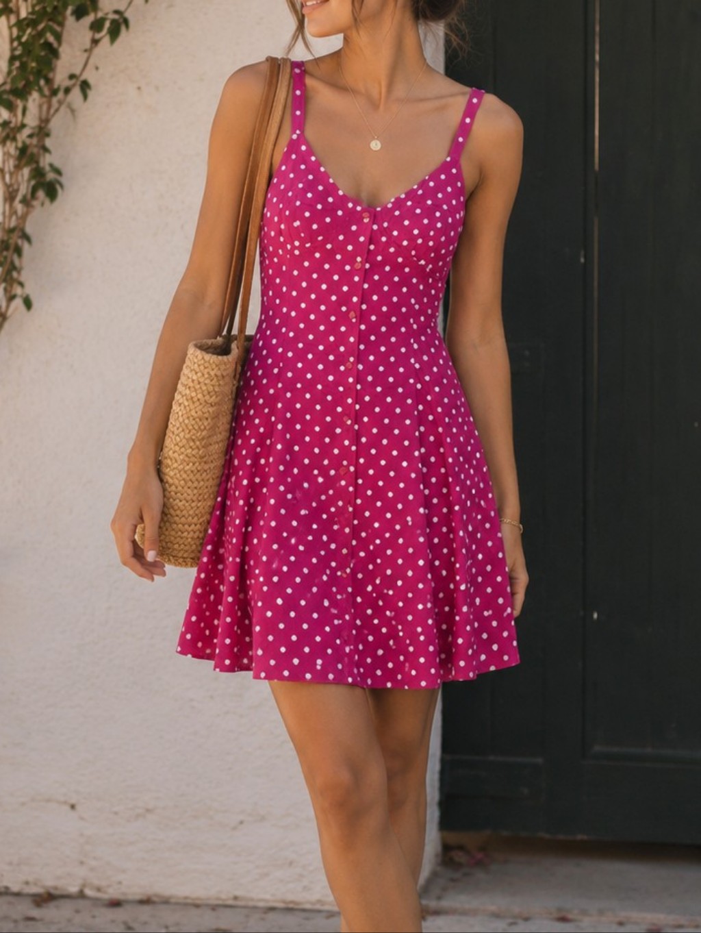 V I N T A G E:: Express Fusia Polka Dot Summer Mini Dress